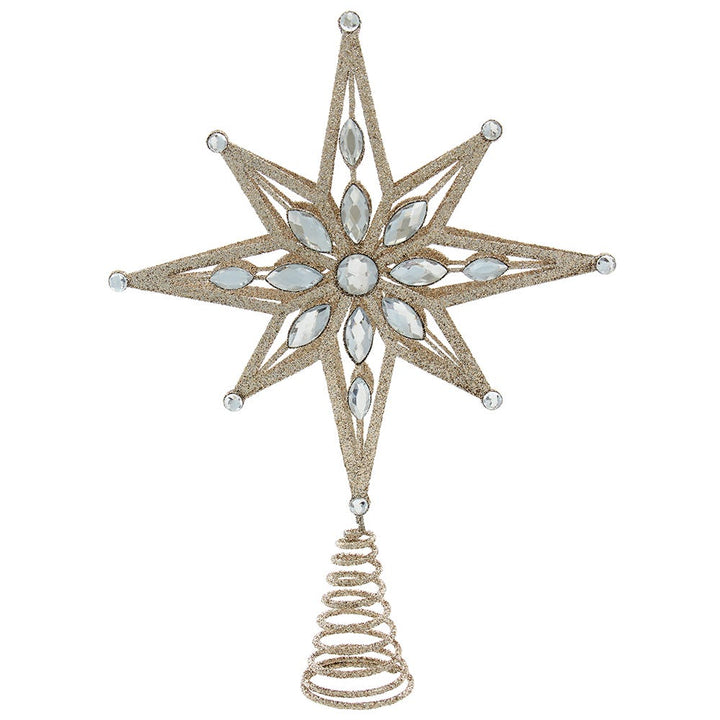 Kurt Adler 15-Inch Un-Lit Gold Glittered Jeweled Star Treetop