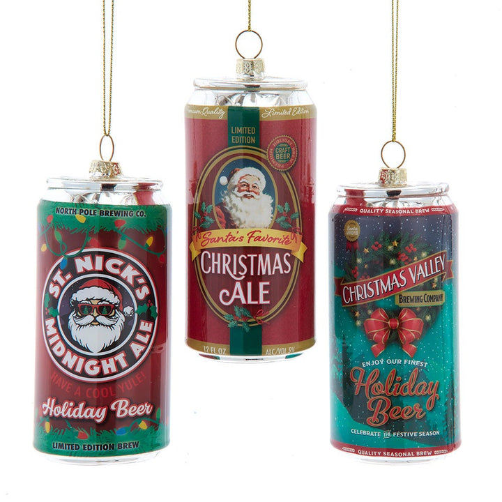 4.5" Glass Christmas Beer Ornament, 3 Assorted J9207