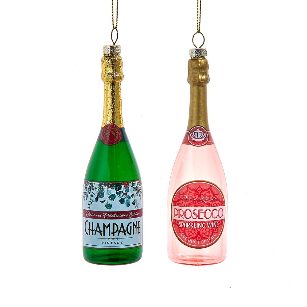 5.25" Champagne/Prosecco Bottle Ornament, 2 Assorted J9210