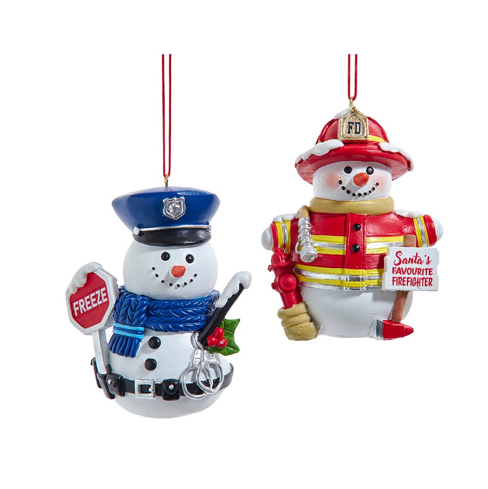 3.75-4" Firefighter/Police Snowman Ornament J9215
