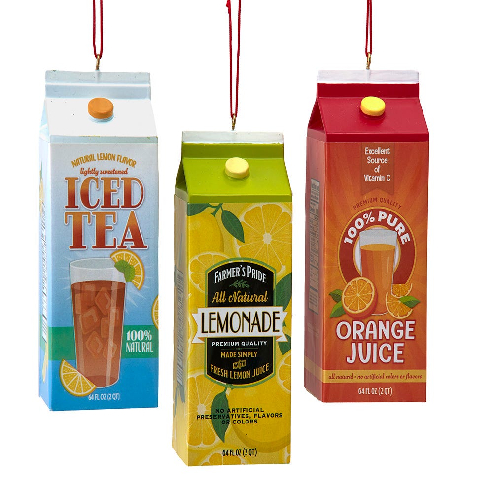4.625" Drinks in Carton Ornament, 3 Assorted J9230