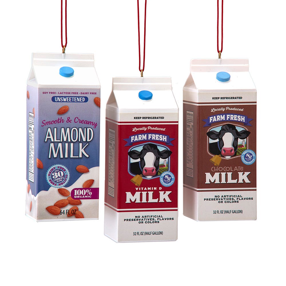 4.625" Milk in Carton Ornament, 3 Assorted J9236