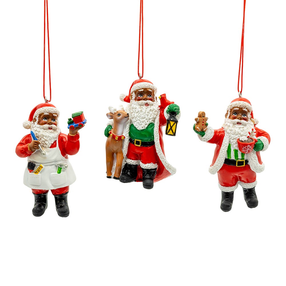 3.375" Black Santa Ornament, 3 Assorted J9273
