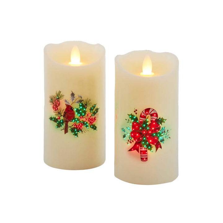 6" LED Candy Cane/Cardinal Wax B/O Candle, 2 Assorted #JEL0004