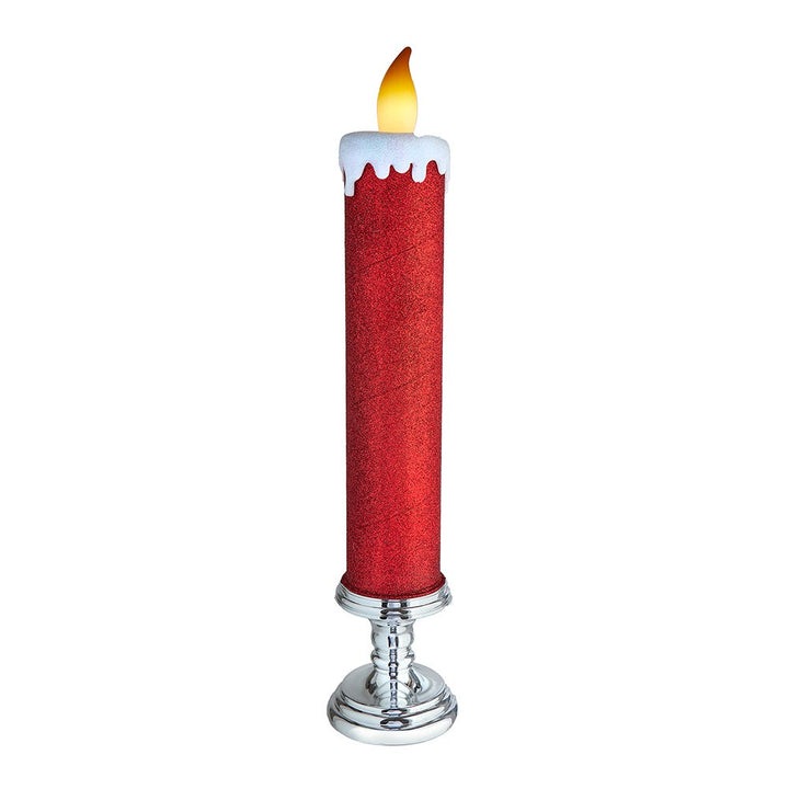 Kurt Adler 19.63-Inch Battery Operated Red Glittered Candle with Warm White LED Flicker Flame