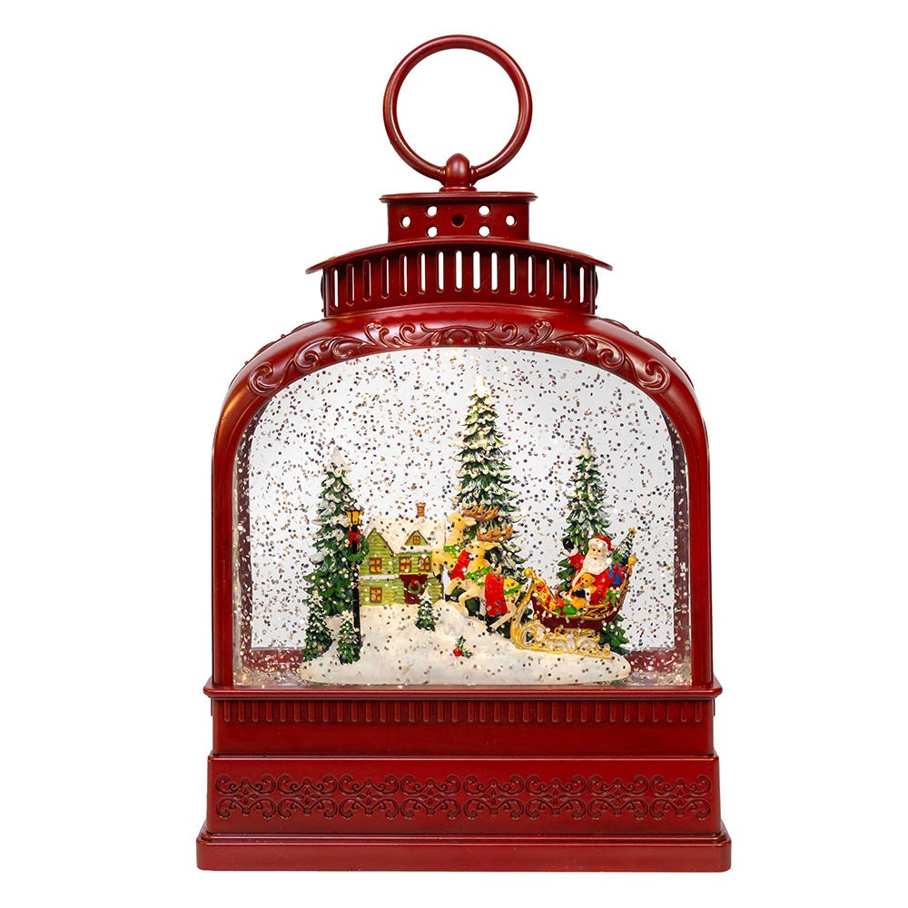 Kurt Adler 6.5-Inch Battery Operated USB LED Lighted Santa on Sleigh Lantern with Spinning Glitter Water JEL0170