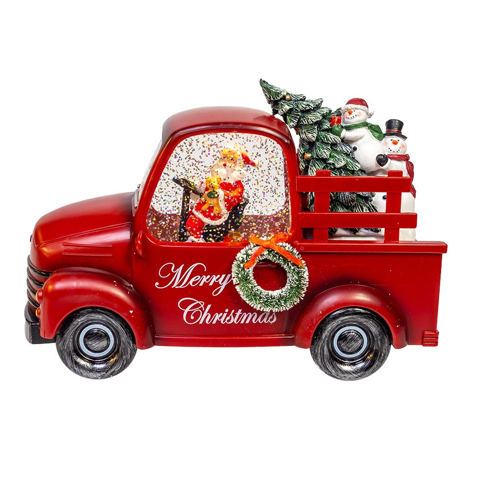 Kurt Adler 9.5-Inch Battery Operated USB LED Lighted Santa and Christmas Tree in Truck Water Globe JEL0171