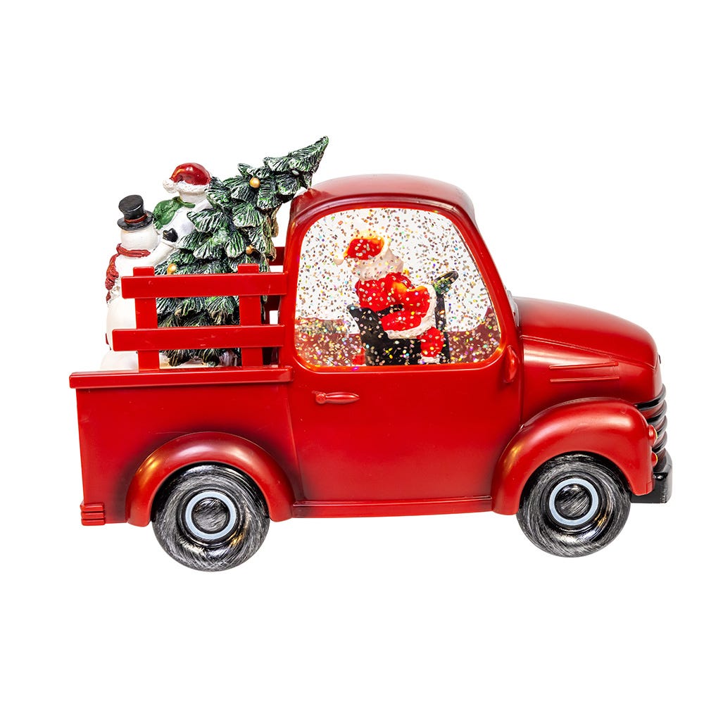 Kurt Adler 9.5-Inch Battery Operated USB LED Lighted Santa and Christmas Tree in Truck Water Globe