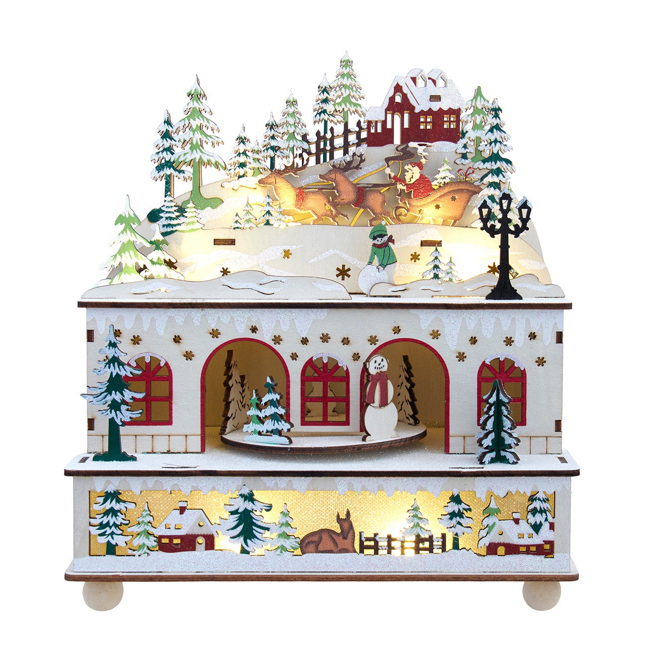 Kurt Adler 9" Battery Operated Lighted Musical Snowy Country House With Santa Table Piece #JEL0319