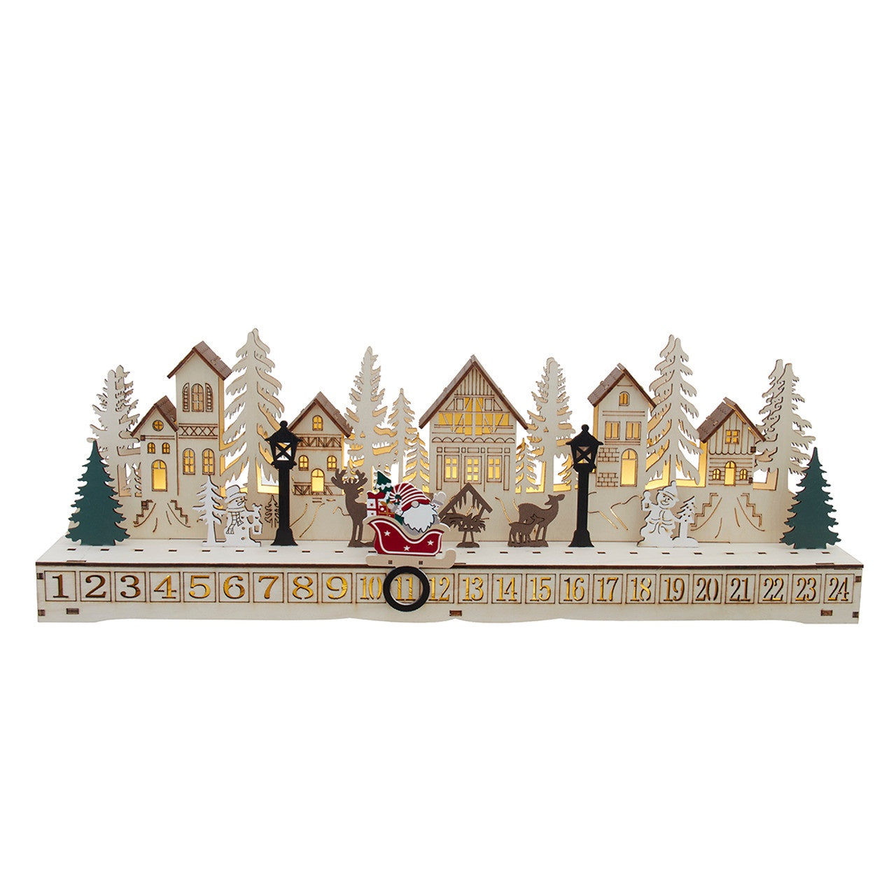 Kurt Adler 17.7" Battery Operated LED Lighted Village Scene With Calendar #JEL0753