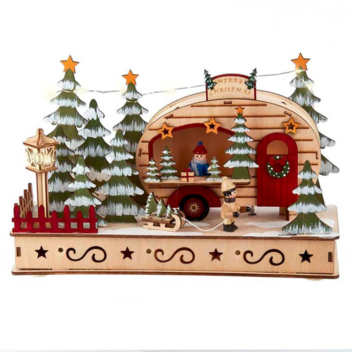 Kurt Adler 7-Inch  Battery-Operated Wooden Light Up Camping Scene