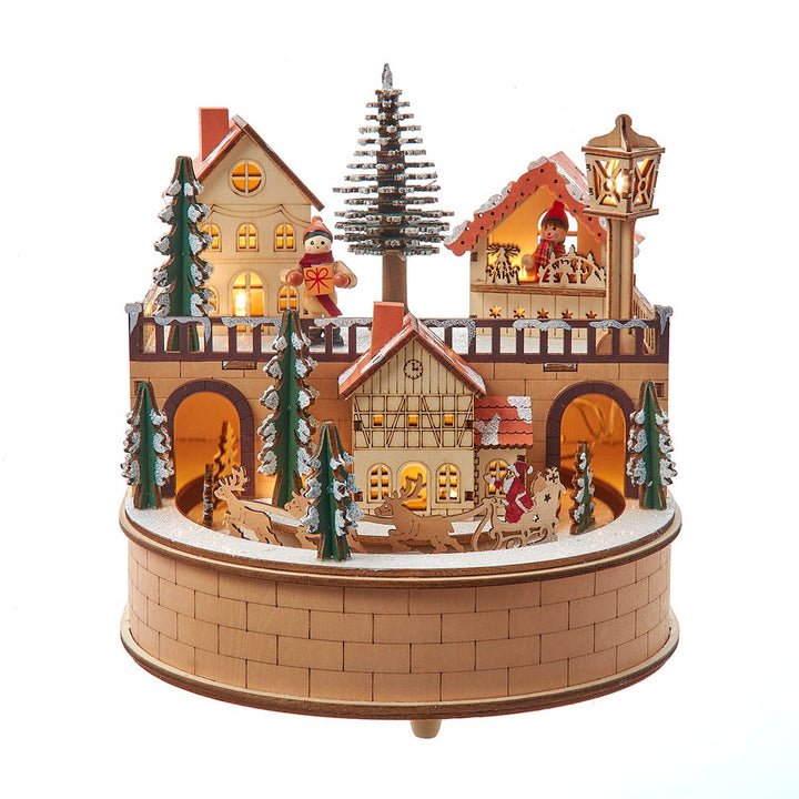 Kurt Adler 7.87-Inch Wooden LED Light-Up Santa Musical Christmas Village