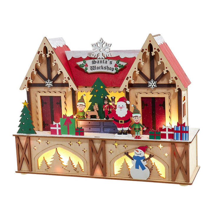 Kurt Adler 10-Inch Battery-Operated Wooden LED Lighted Santa's Workshop