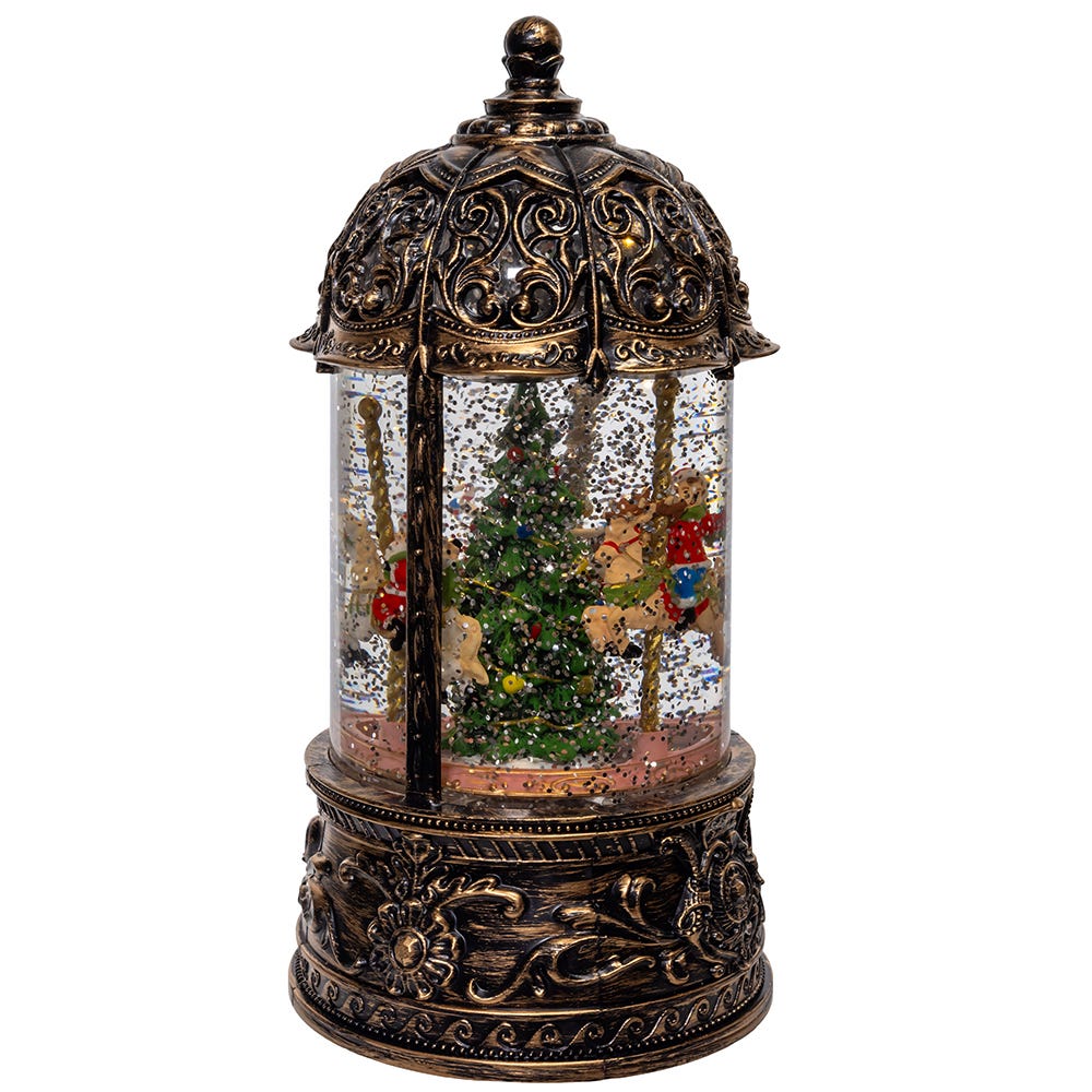 Kurt Adler 8.66-Inch Battery Operated Lighted LED Santa and Carousel Water Lantern