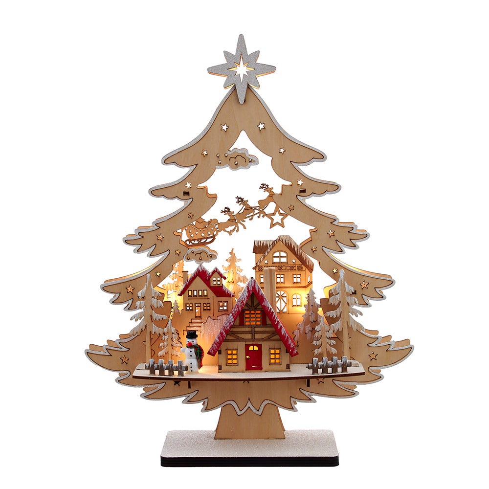 Kurt Adler 15-Inch Battery Operated 10-Light Tree With Village Scene JEL1049