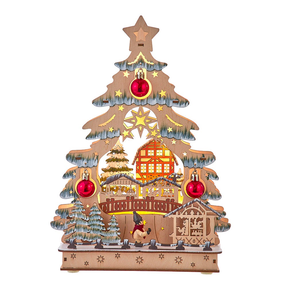 Kurt Adler 13-Inch Battery Operated LED Lighted Tree With Village Scene Table Piece JEL1051