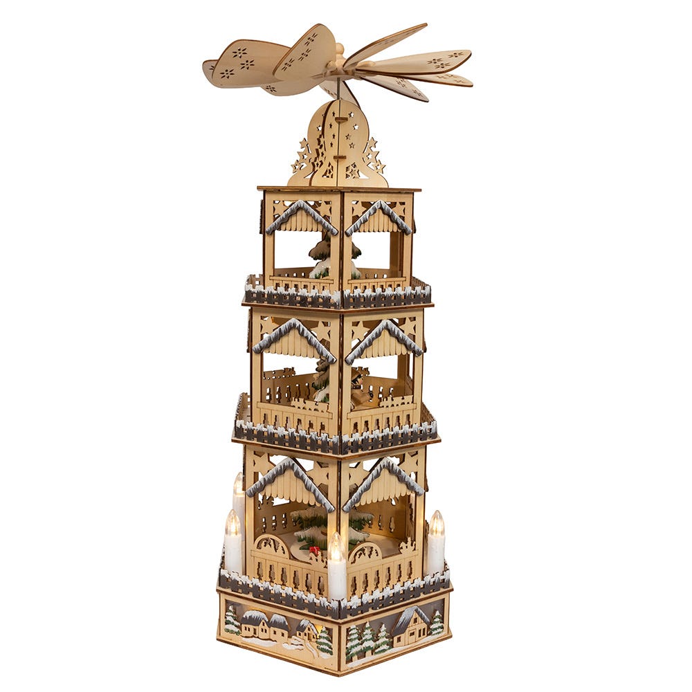 Kurt Adler 19.29-Inch Battery Operated LED Lighted 3-Story Tower Windmill Table Piece
