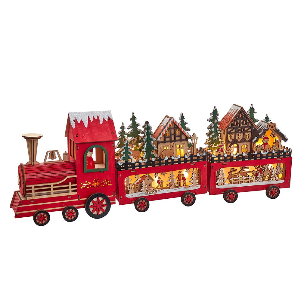 Kurt Adler 22.24-Inch Battery Operated LED Lighted Truck With Santa and Home Scene Table Piece JEL1055