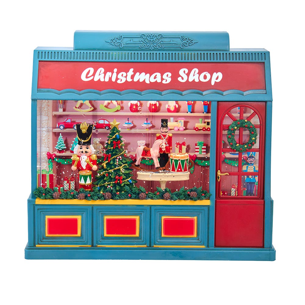 Kurt Adler enchanting 8.375-Inch Battery Operated USB LED Lighted Christmas Shop With Spinning Glitter Water JEL1056
