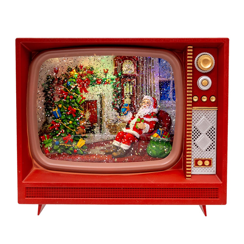 Kurt Adler 8.325-Inch Battery Operated USB LED Musical TV with Spinning Glitter Water Table Piece JEL1058