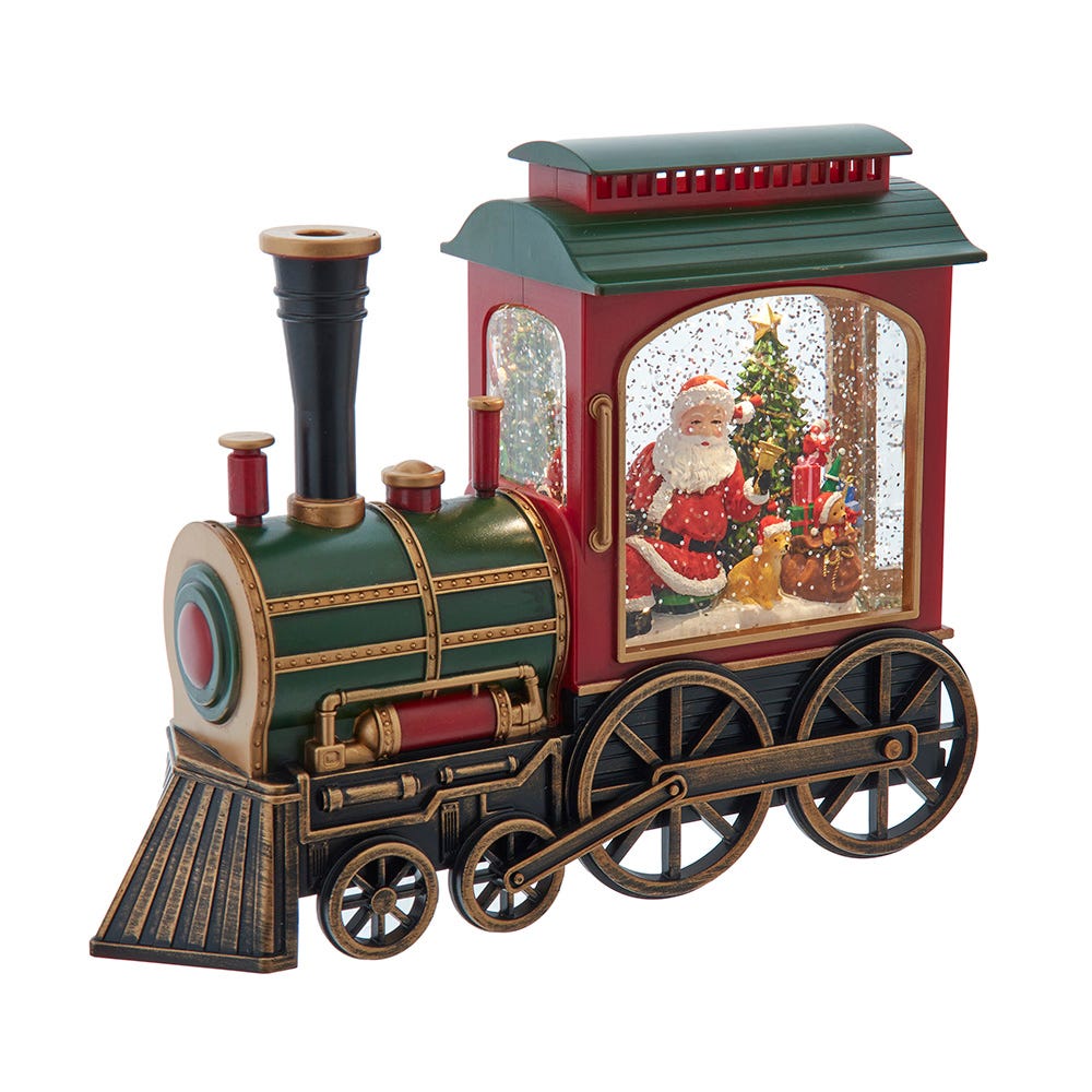 Kurt Adler 7.625-Inch Battery Operated LED Lighted Santa Train With Spinning Glitter Water JEL1060