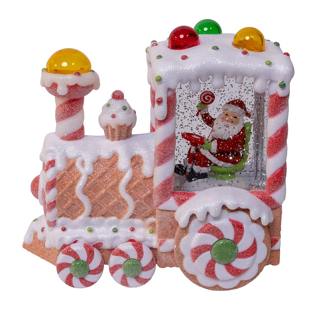 Kurt Adler 7.5-Inch Battery Operated USB LED Lighted Santa Train Lantern with Spinning Glitter Water.