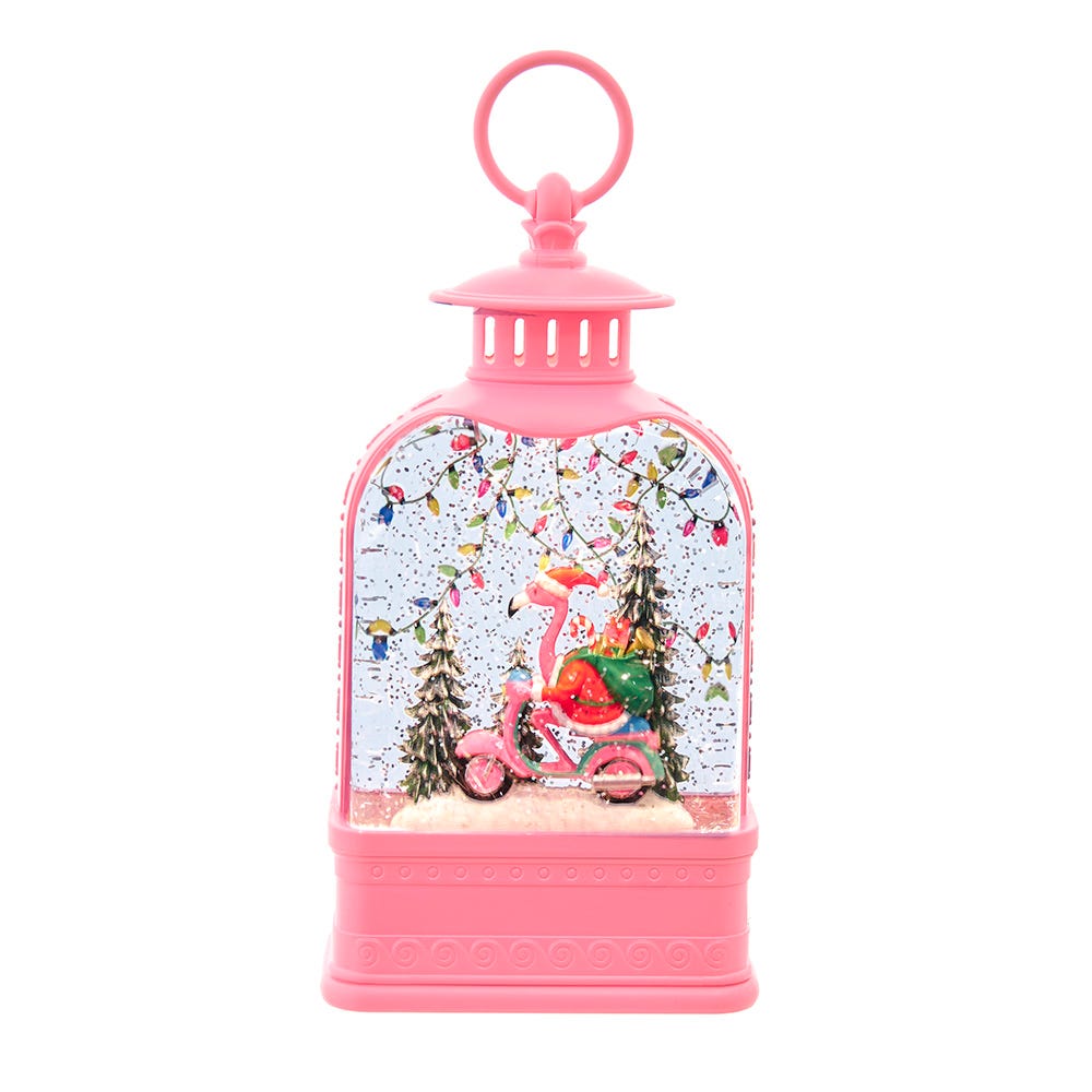 Kurt Adler 9.75-Inch Battery Operated USB LED Lighted Flamingo Riding Motorcycle Water Lantern JEL1074