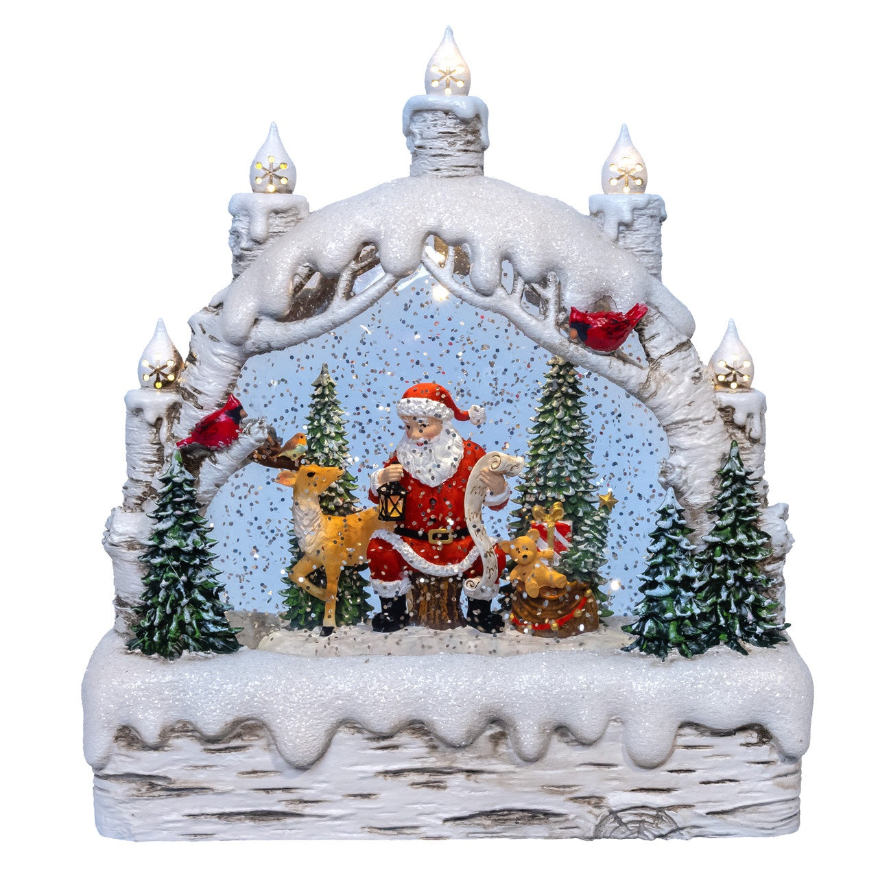 Kurt Adler 9" Battery Operated USB LED Candles Birch Tree With Santa & Tree Water Lantern #JEL1094