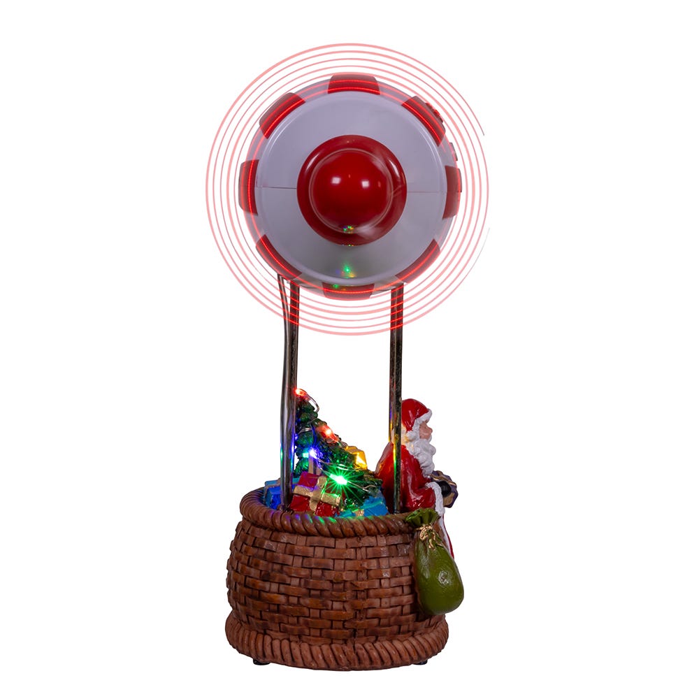 Kurt Adler 8-Inch Battery Operated Musical Santa Hot Air Balloon Table Piece With Digital Propeller