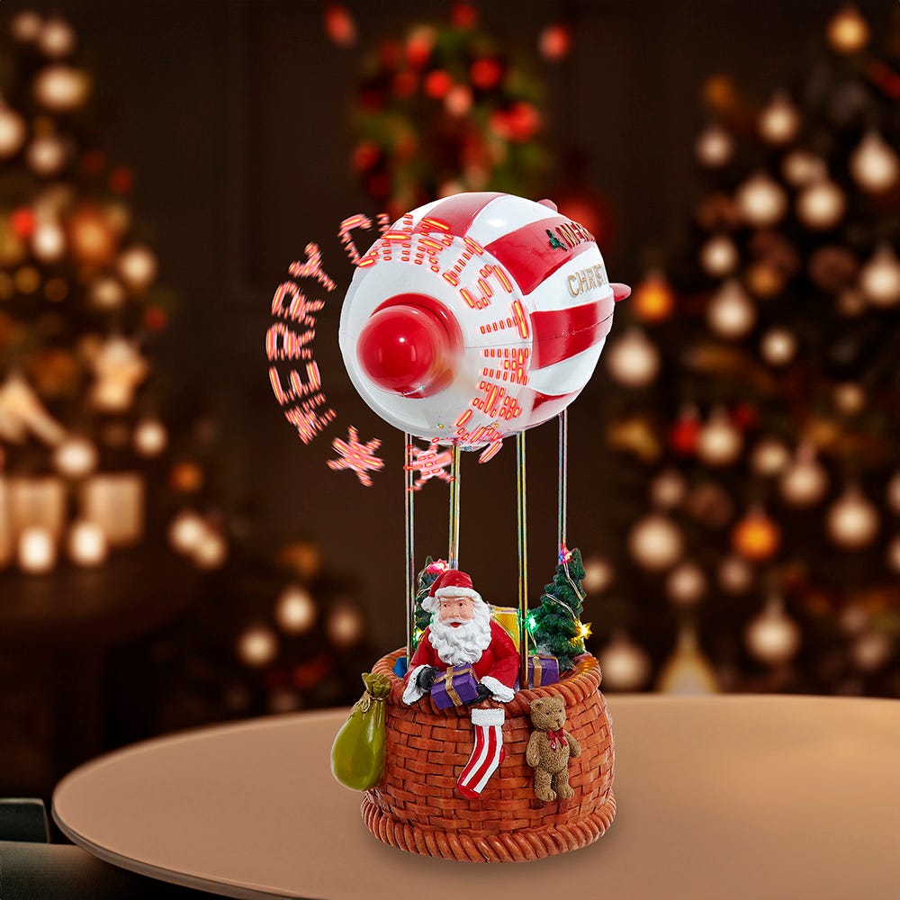 Kurt Adler 8-Inch Battery Operated Musical Santa Hot Air Balloon Table Piece With Digital Propeller