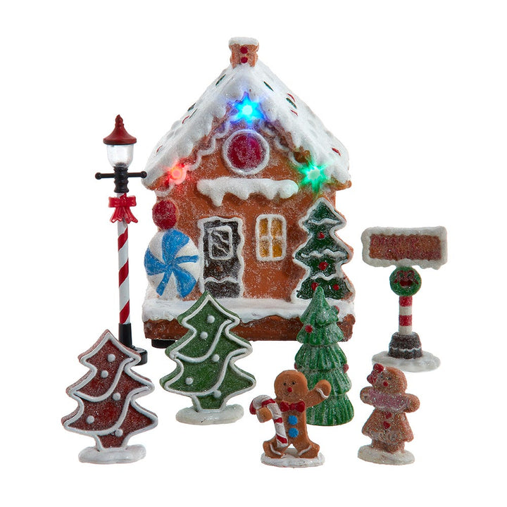 Kurt Adler 1.6-5.1-Inch Battery Operated Multicolor LED Lighted Gingerbread House Set