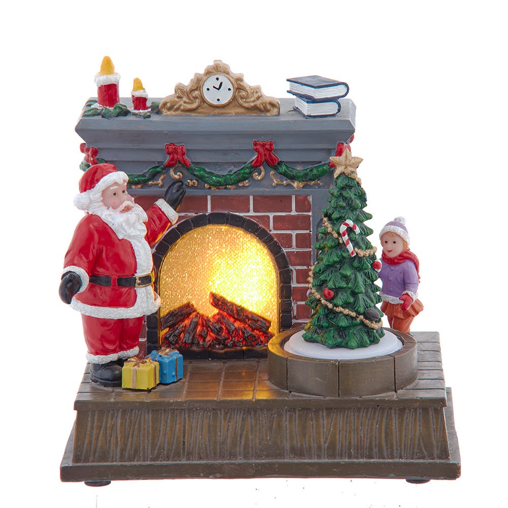 Kurt Adler Battery Operated Animated Fireplace Scene with Santa and Tree JEL1335