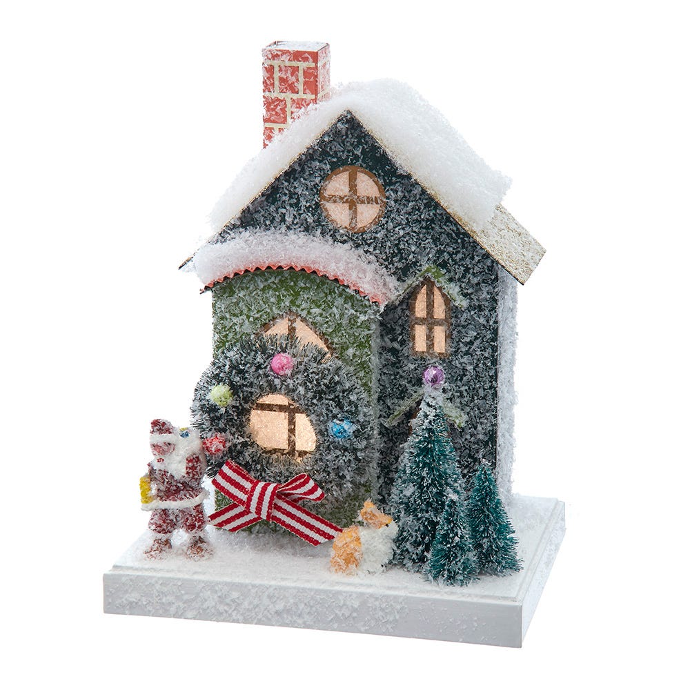 Kurt Adler 7.5-Inch Battery Operated LED Lighted Green Paper House Table Piece JEL1422