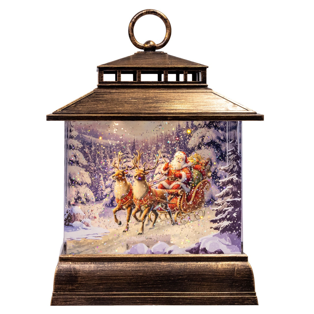 Kurt Adler 9" Battery Operated USB Lighted Santa With Swirling Glitter Water Lantern #JEL1442