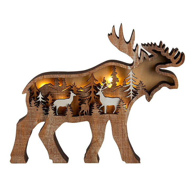 Kurt Adler 12x9.5-Inch Wooden Light-Up Moose Table Piece