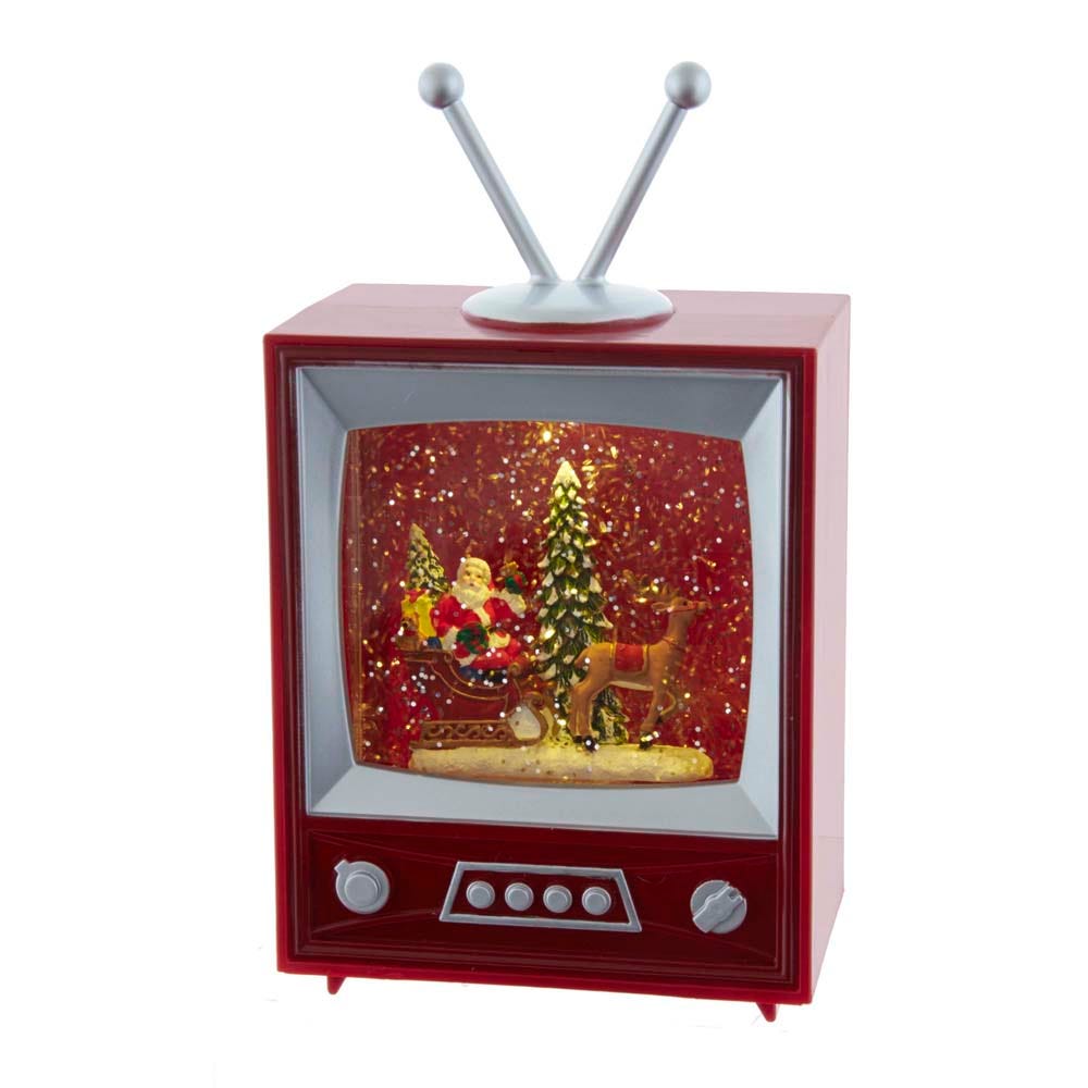 Kurt Adler 8.5-Inch Battery-Operated Musical Water TV with Santa and Sleigh