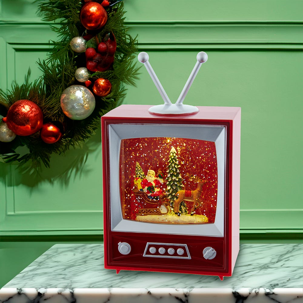 Kurt Adler 8.5-Inch Battery-Operated Musical Water TV with Santa and Sleigh