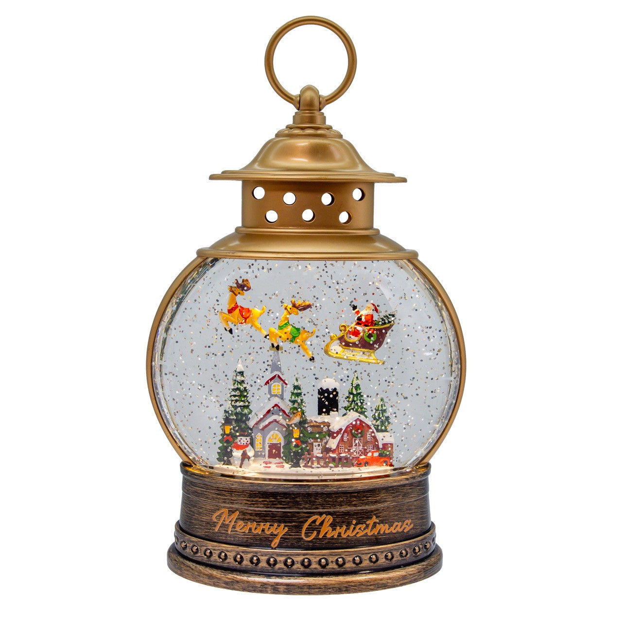 Kurt Adler 10" Battery Operated Lighted Santa On Sleigh With Swirling Glitter Water Lantern #JEL2019