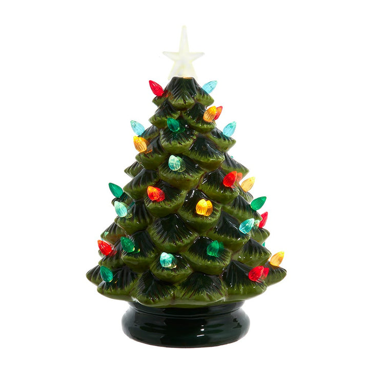 Kurt Adler 12-Inch Battery Operated LED Lighted Ceramic Green Tree Table Piece