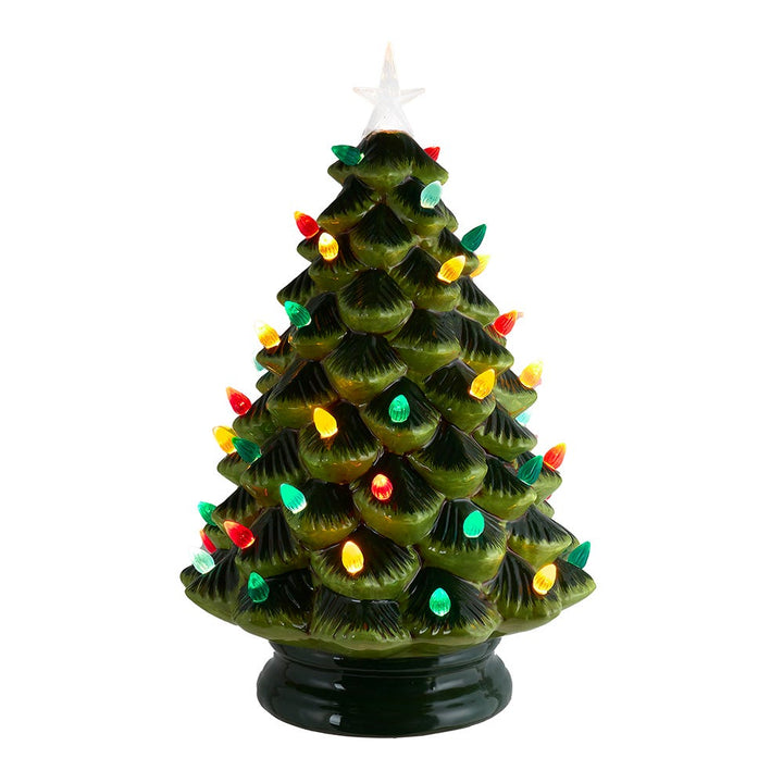 Kurt Adler 14-Inch Battery Operated LED Lighted Ceramic Green Tree Table Piece