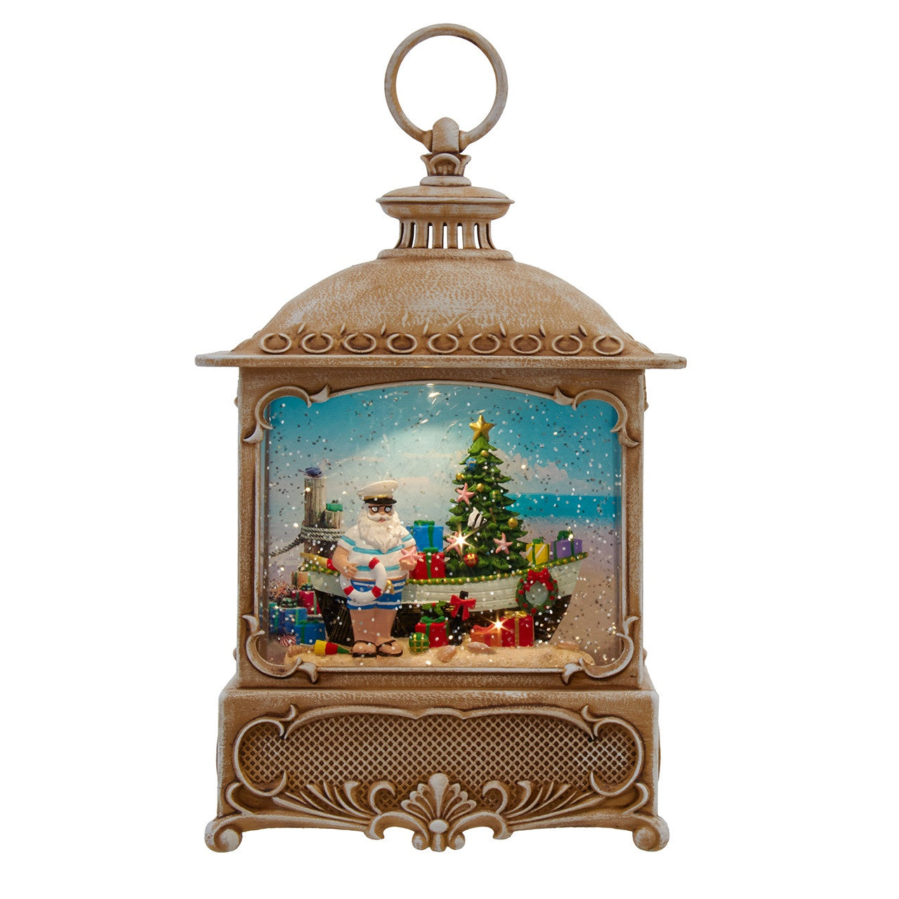 Kurt Adler 10.3" Battery Operated USB LED Sailor & Boat With Spinning Glitter Water Lantern #JEL2410