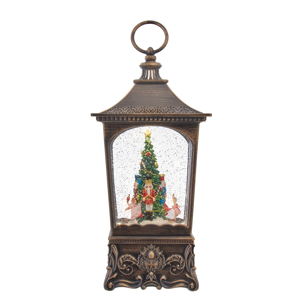 Kurt Adler 11.3" Battery Operated Lighted USB Nutcracker With Tree & Swirling Glitter Lantern #JEL2411