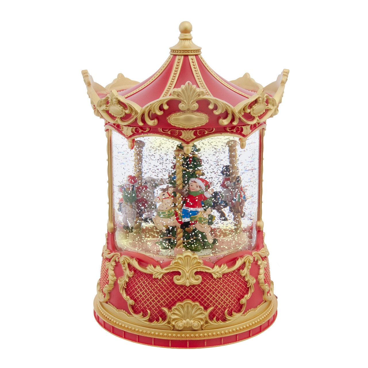 Kurt Adler 8.5" Battery Operated Lighted USB Carousel & Swirling Glitter Lantern #JEL2412