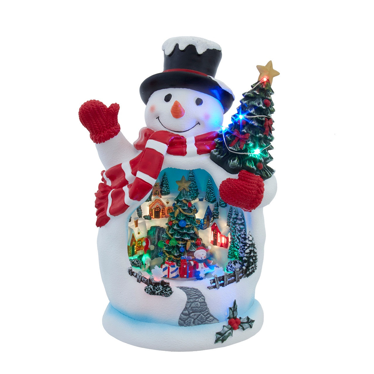 Kurt Adler 9.6" Battery Operated Color Changing Lighted USB Snowman With Village Scene #JEL2413