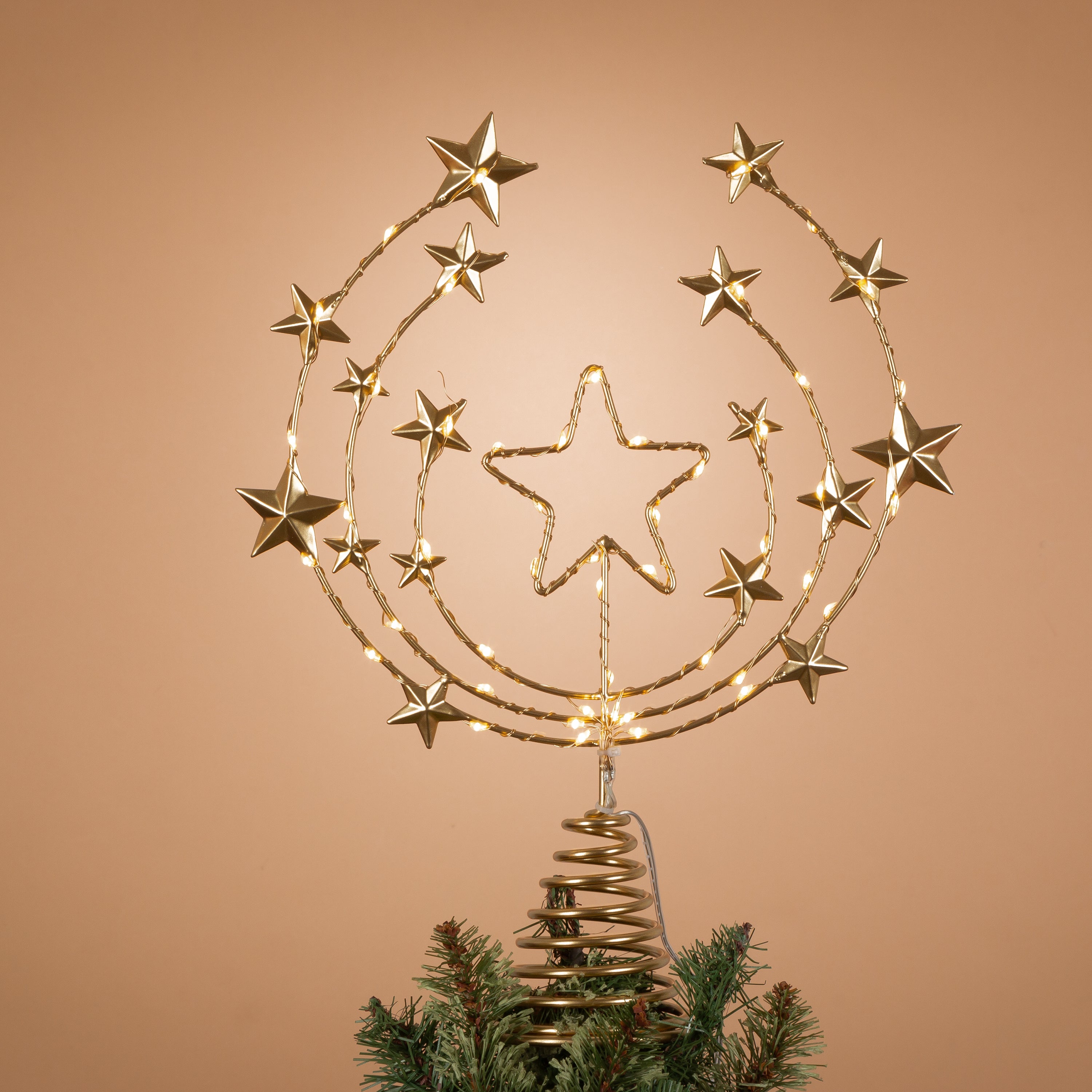 Old world 12.5 in H Battery Operated Gold Iron Tree Topper with 48 Warm White Micro LED Lights 2740240EC