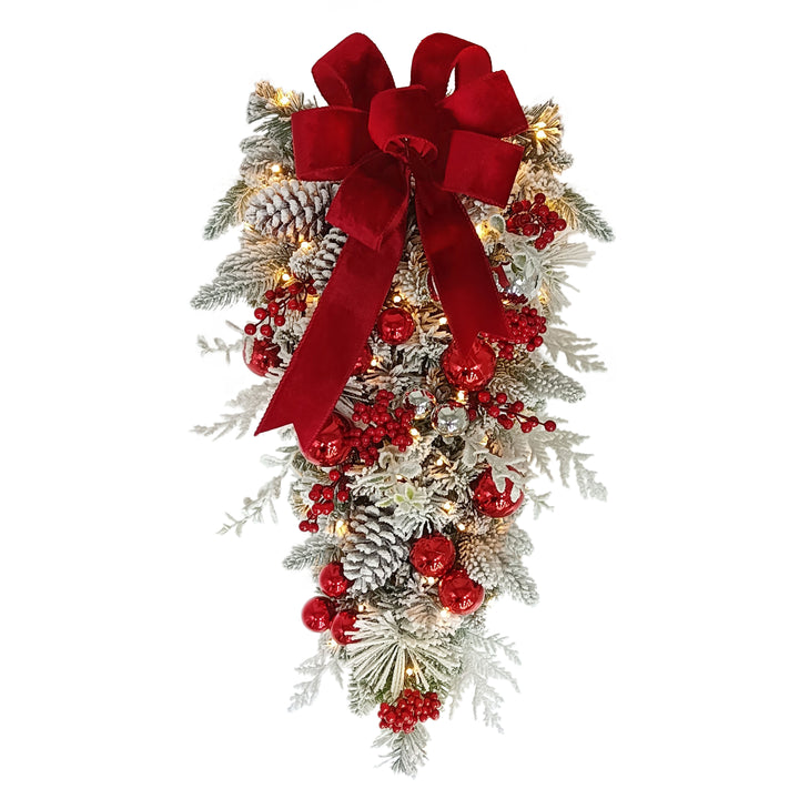 28" Battery-Operated Pre-Lit Flocked Decorated Artificial Swag 4646A-SW28LW07-BO