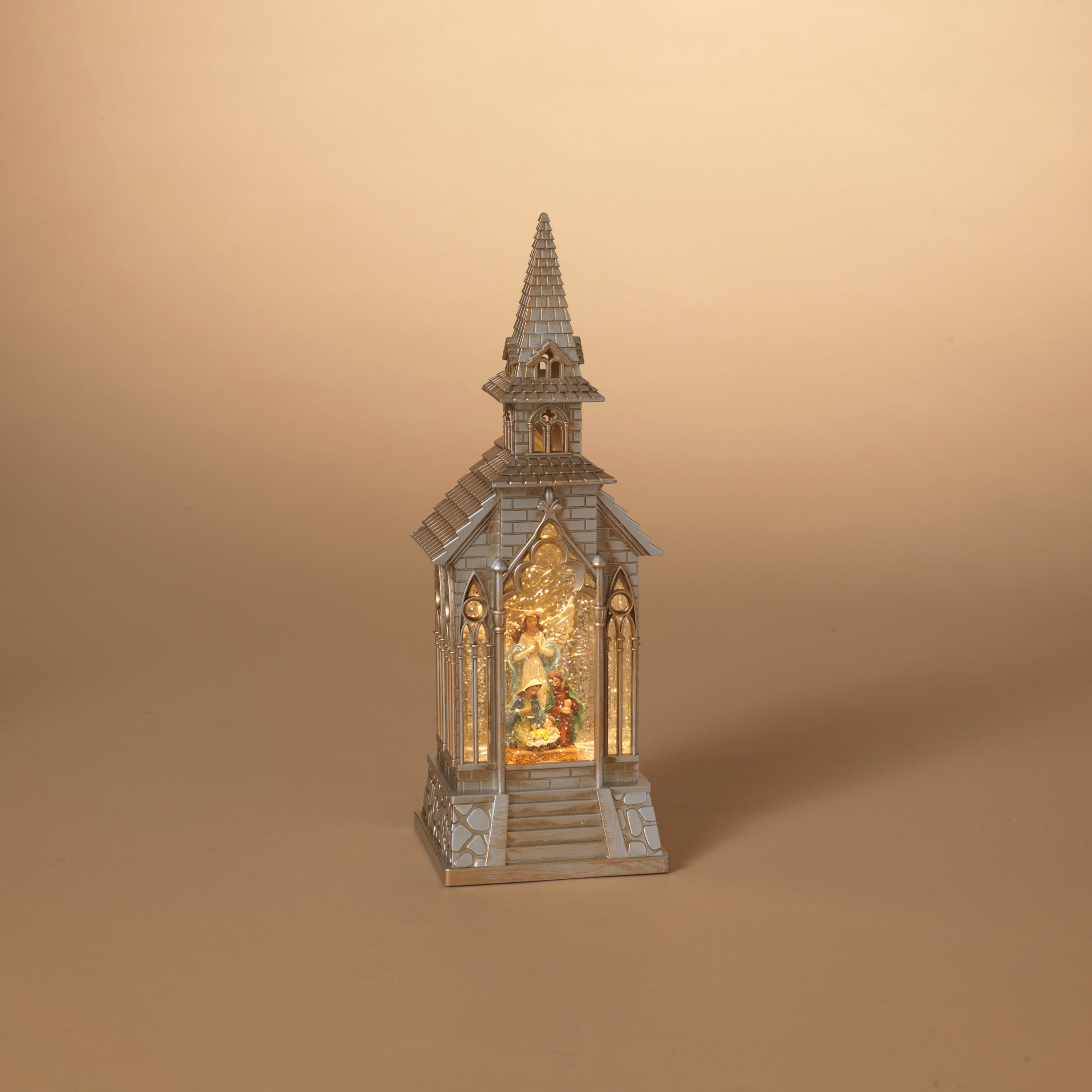 Illuminated 13.1 in H Battery Operated Lighted Spinning Water Globe Church 2659290EC