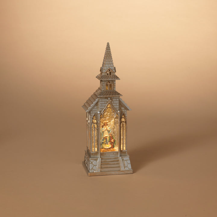 Illuminated 13.1 in H Battery Operated Lighted Spinning Water Globe Church 2659290EC