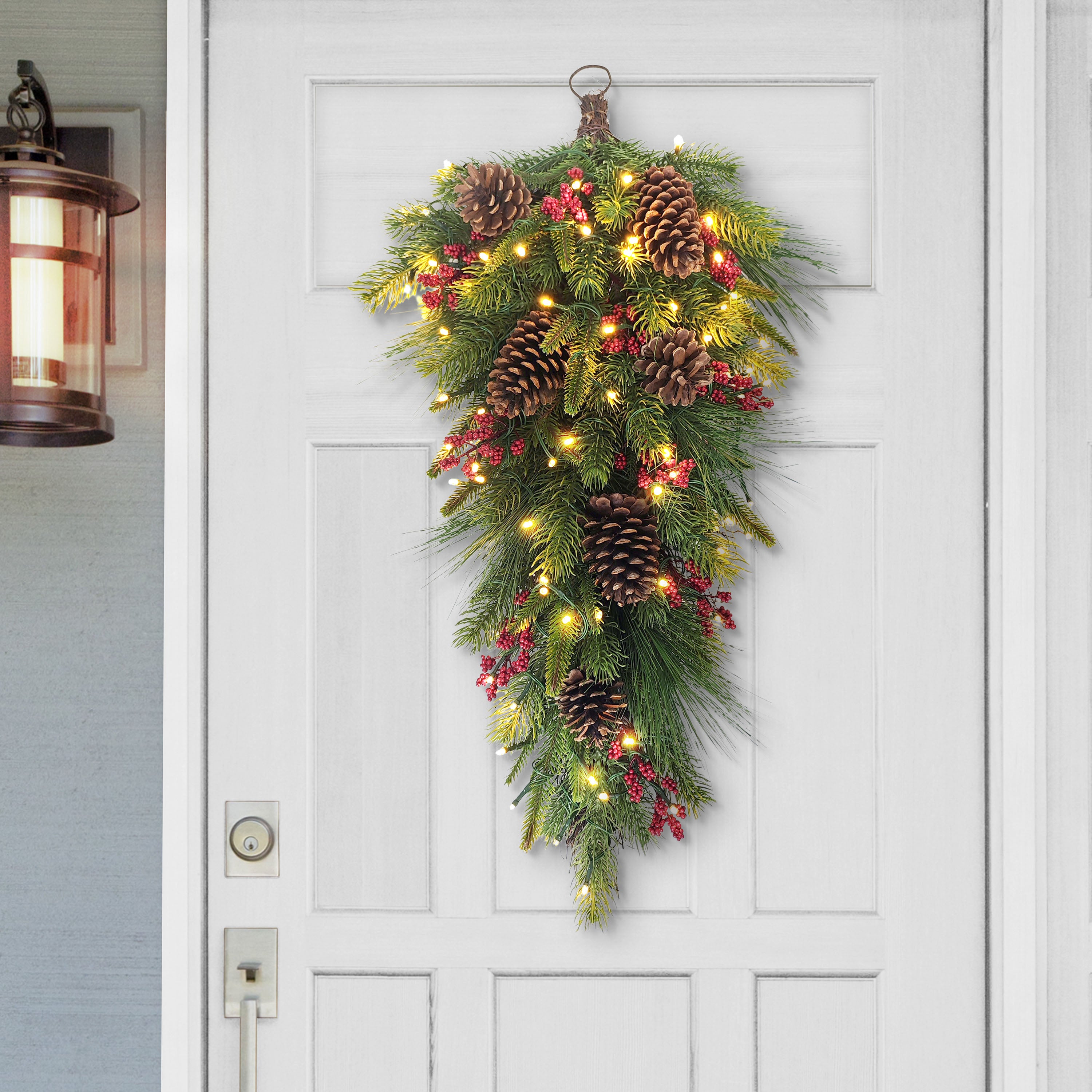 28" Pre-Lit Adorned Battery-Operated Banister Swag