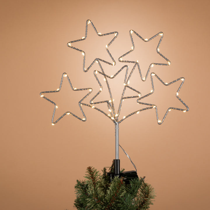 Joyful 12.75 in H Electric Silver Star Tree Topper with 60 Warm White Micro LED Lights 2740380EC
